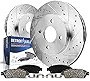 Detroit Axle - 4 Lug Front Drilled Slotted Rotors + Brake Pads Replacement for Chevy Cobalt Pontiac G5 Saturn Ion [Rear Drums Brakes] - 4pc set