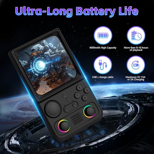 Image of R36TMAX Retro Handheld Game Console, 4.0 Inch IPS HD Screen Retro Gaming Console, Handheld Game Console with 18000+ Classic Games, Supports WiFi Networked Fighting and OTG, with 64G-Graphite Black