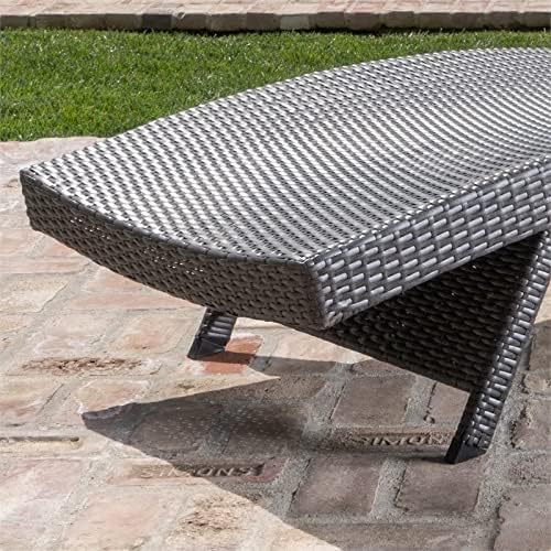 GDFStudio Savana 3 Piece Outdoor Wicker Lounge with Water Resistant Cushions & Coffee Table (Grey/Brown&WhiteStripes)