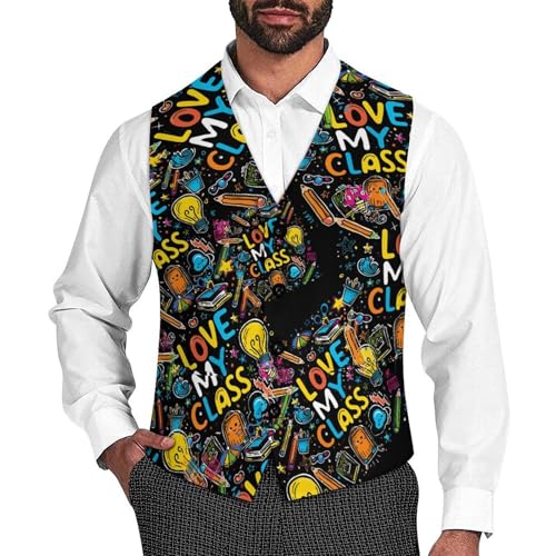 Love My Class Novelty Men's Suit Vest Casual Formal Dress Vests Business Waistcoat