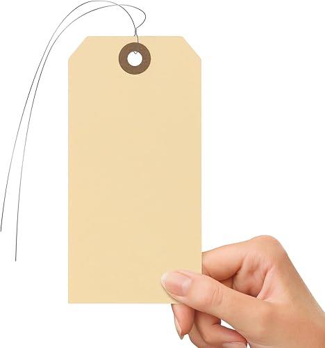 Miniatura 7 de Etiquetas de papel con lazos de alambre, etiquetas de envío con doble cable de 4 34 x 1 38 pulgadas, etiquetas de alambre de Manila con ojales