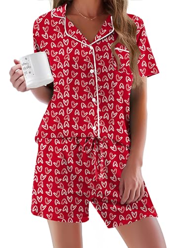 Image of Ekouaer Pajamas Set for Women Short Sleeve Sleepwear Button Down Pjs Soft 2 Piece Lounge Sets XS-XXXL