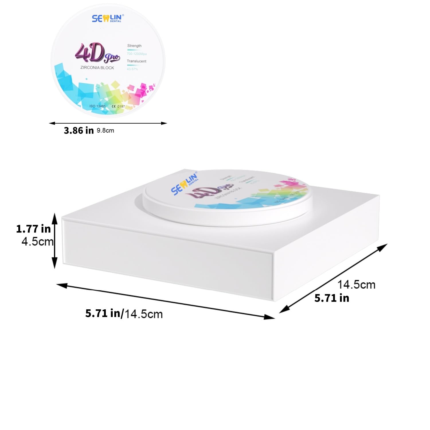 4D Pro Multilayer Zirconia Blocks, High Translucent Zirconia Disc (Color: A1, A2, A3), 3 Sizes Zirconia Disc Disk Block for CAD CAM Dental Materials Dental Laboratory (A1, 98mm x 14mm)