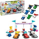 LEGO DUPLO Town F1 Voitures de course d'équipe & Drivers Construction de blocs Playset - Voitures de jouets pour enfants, garçons et filles, âges 2+ - Cadeau d'apprentissage et d'éducation pour les écoles maternelles - 10445
