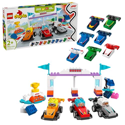 LEGO DUPLO Town F1 Team Race Cars & Drivers Building Toy Playset - Toddler Toy Cars for Pretend Play, Boys and Girls, Ages 2+ - Learning and Educational Gift for Preschool - 10445