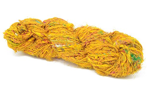 Knitsilk Premium Recycled Sari Silk Yarn - Yellow - 165 Yards - Knit, Crochet, Tatting, Jewelry #TOP3