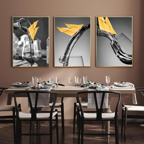 Affiche verre à vin et bateau peinture sur toile moderne pour cuisine 3 pièces 70x100 cm