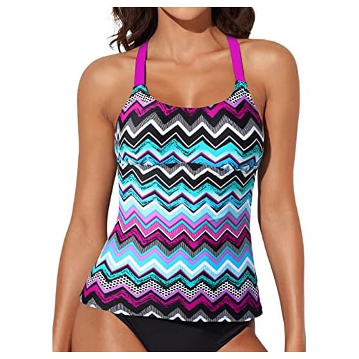 Aleumdr Womens Ladies Striped Zigzag Print Color Block Open Back Bandeau Blouson Push up Tankini Swim Bikini Top No Bottom Swimsuit Bathing Suit Swimwear Purple L 12 14