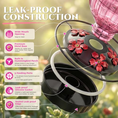 image for Grete Gotye Glass Hummingbird Feeder for Outdoors Hanging, Bird Nectar