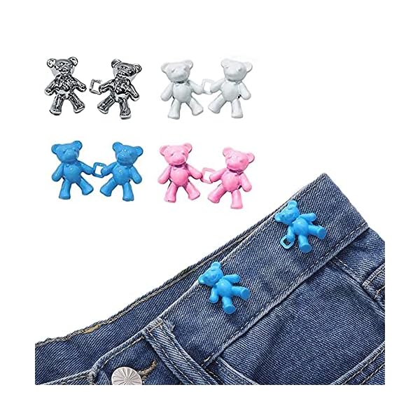 4-piece cute bear seamless waist button, bear denim button pin, adjustable belt button extender, no need to sew waist tightener pin, suitable for women's skirt jeans