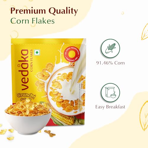 Image of Amazon Brand - Vedaka Corn Flakes | 875 G | Contains 91.46% of Corn | Crispy | Classic Breakfast Favorite | No Added Preservatives