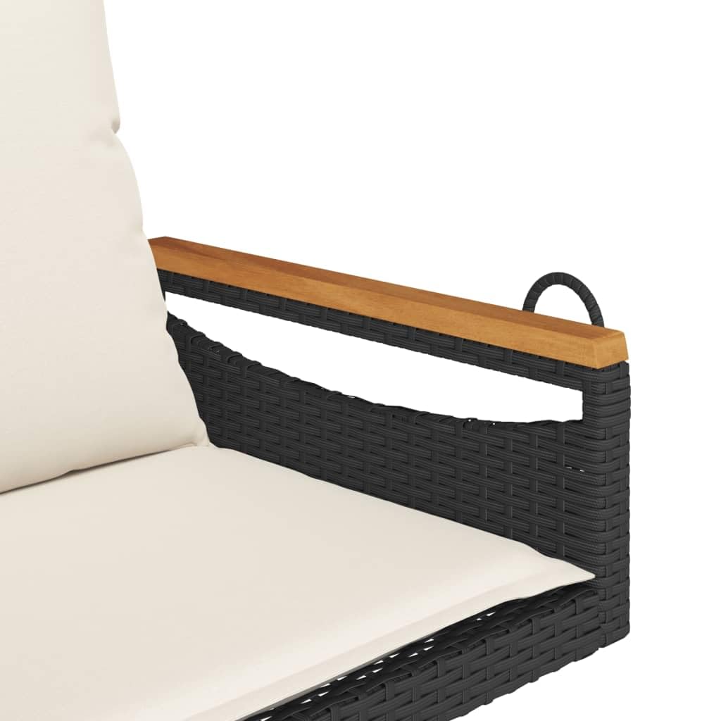Hamaca colgante de poliratán negro, banco balancín con cojín negro, 63 x 62 x 40 cm, ratán sintético con marco de acero pulverizado, incluye cojín acolchado grueso para jardín y terraza