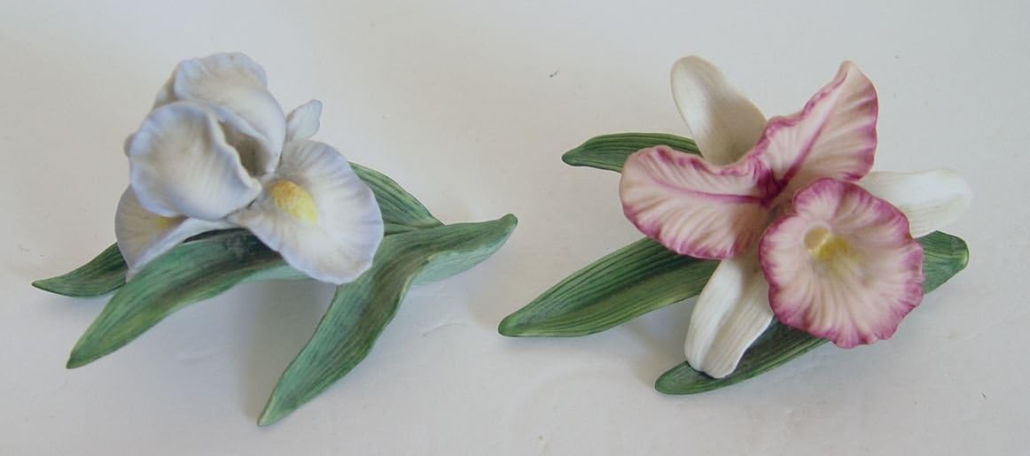 Set of 2 Homco Porcelain Flower Figurines Iris and Orchid