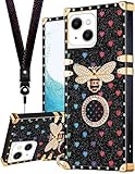 Loheckle for iPhone 14 Case, Designer Retro Luxury Cases for Women with Ring Stand Holder and Lanyard, Stylish Bee Cute Cover for iPhone 14 6.1 Inch