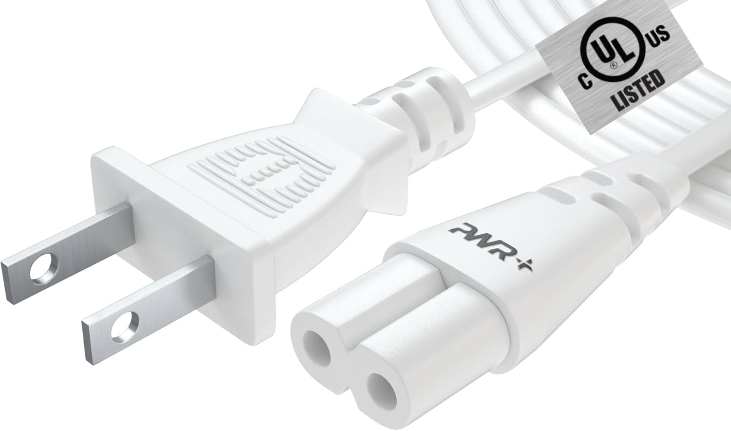 White TV Power Cord 12Ft Cable for Samsung LG TCL Sony: 2 Prong AC Wall Plug ...