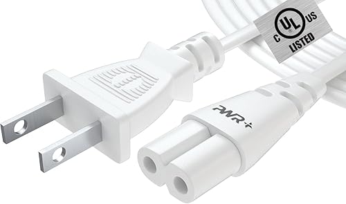 Cable de alimentación de TV blanco de 12 pies para Samsung LG TCL Sony: 2 clavijas AC enchufe de pared de 2 ranuras LED LCD Insignia Sharp Toshiba