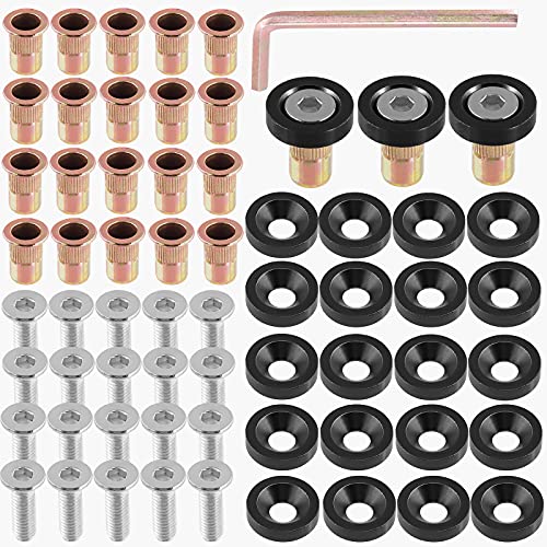 Mardatt 61 Pcs Aluminum Fender Bumper Washer kit with Black Bumper Washers and Bolt Screw Accessories Engine Bay Dress Up Fastener Kit for Auto Body Headlights Trunk(Black)