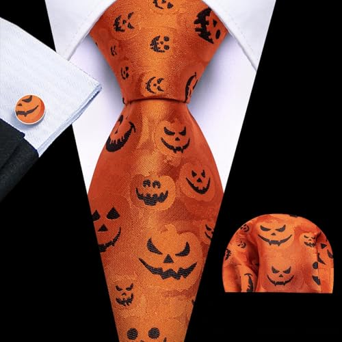 Image of Barry.Wang Men Tie Sets Skull Extra Long Necktie Pocket Square Cufflinks