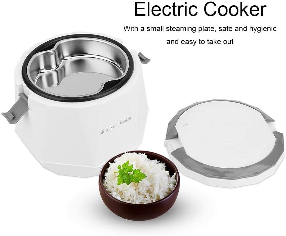 1.6 L Mini Rice Cooker - 12V Electric Food Steamer - Household Multi Cooker Portable Rice Cooking Steaming Pot for Car/Home/Travel - Kitchen Tool Keep Warm (White)