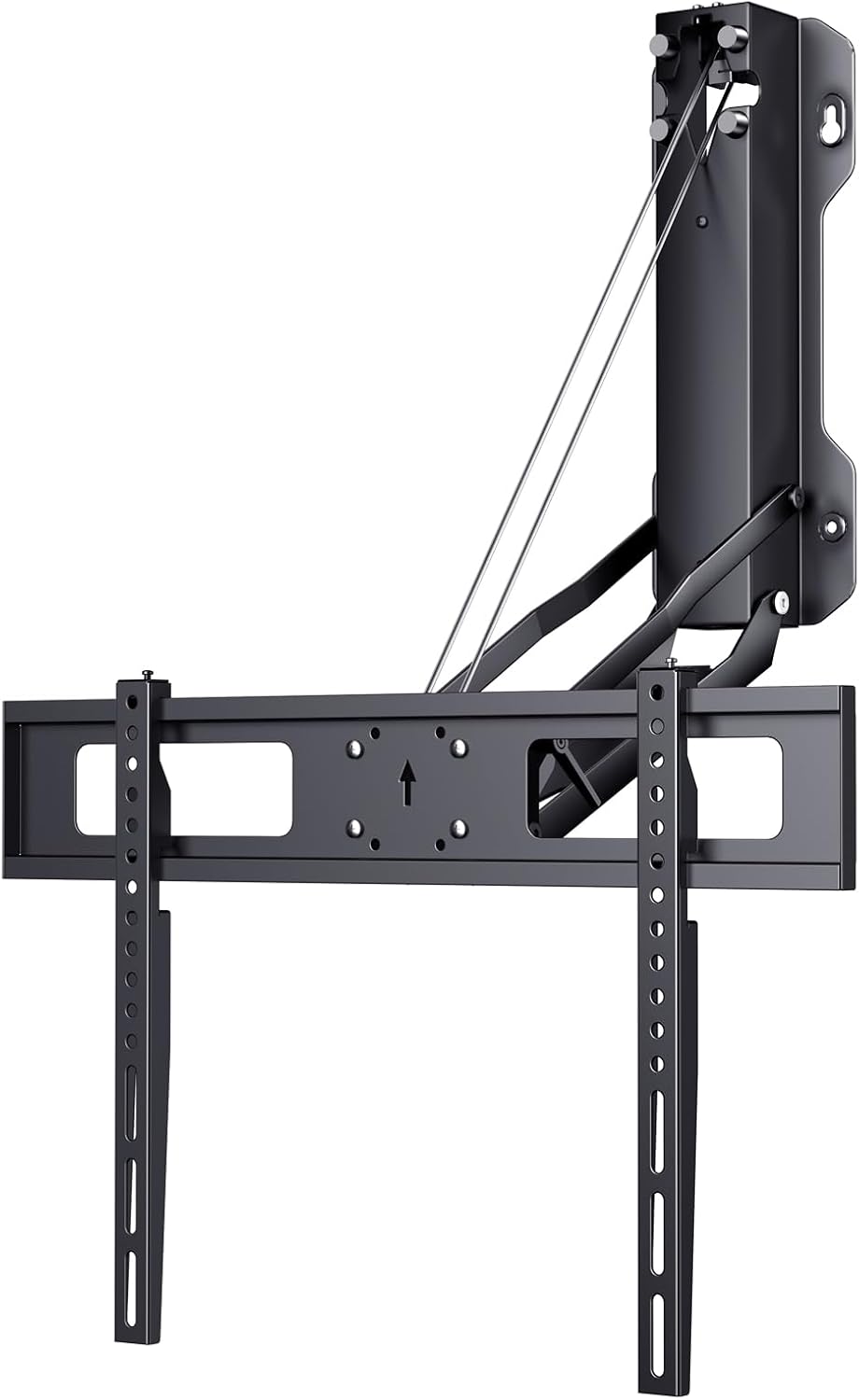 Motorized Pull Down TV Mount Over Fireplace, Electric Height Adjust with Remote Control, Full Motion Wall Bracket for 32"-70" TVs up to 77 lbs, Swivel, Tilt & Leveling, Above Mantel Drop Down Mount Electric Black Wall Mount