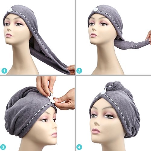 Trxuziow 4 Pack Microfiber Hair Drying Towels, Fast Drying Hair Cap, Long Hair Wrap,Absorbent Twist Turban(Pink, Yellow, Blue, Purple) #TOP4