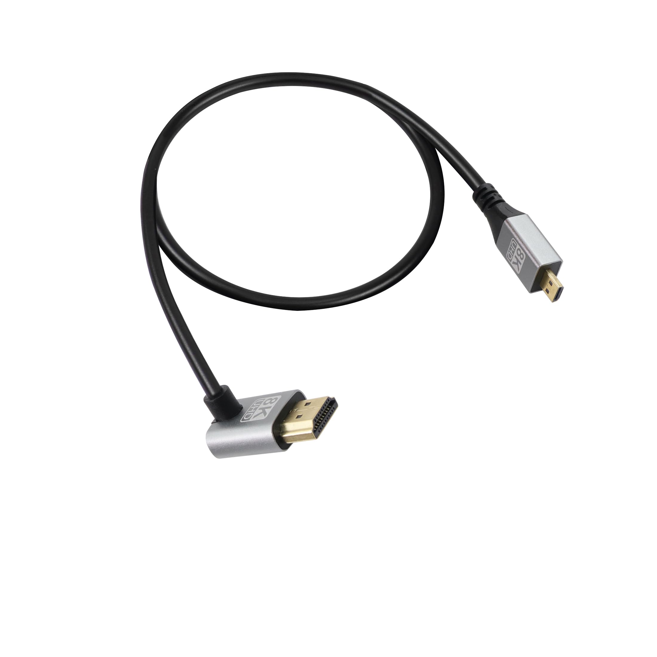 RIIEYOCA 90 Grad abwärts gewinkeltes UHD 8K HDTV Stecker zu Micro HDTVS Stecker 48Gbps Kabel Unterstützt 8k@60Hz, 1080p, ARC, 3D, für DVR,(Down Angle, 0.5m)