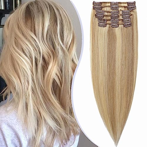 Elailite Hair Extensions Clip in Real Human Hair 8 Pcs Remy Natural Hair Full Head Straight