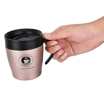 we3 Insulated Coffee Mug Stainless Steel Coffee Mug with Lid Handle Double Wall Vacuum Travel Mug Camping Tumbler Cup Men Women 330ml (Pink, Pack of 1)