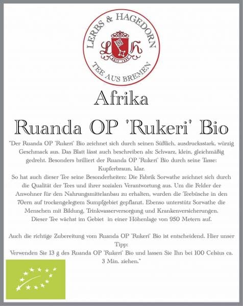 Lerbs & Hagedorn, Schwarztee Ruanda OP Rukeri Bio | Süßlich, Ausdrucksstark, Würzig 1kg Ca. (81 Liter)