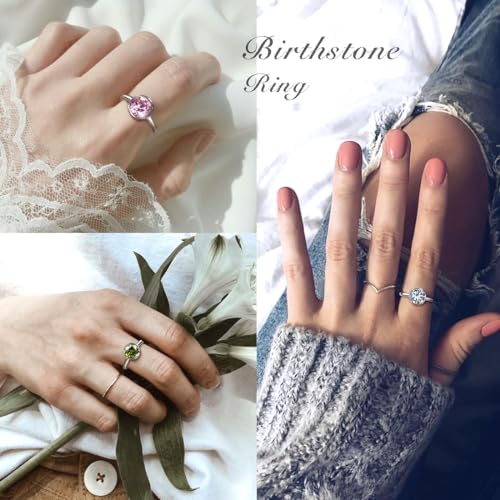 Anillos ajustables chapados en plata KR0036 con piedra de nacimiento para niñas 2