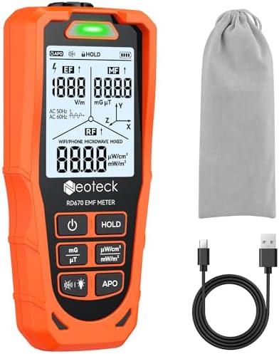 Neoteck 3 in 1 EMF Detector for EF MF RF 3 Axes Electromagnetic Field Radiation Detector to Identify MF Direction with 3-Color LED & Audio Alarm Rechargeable WiFi Signal Detector for Home Office