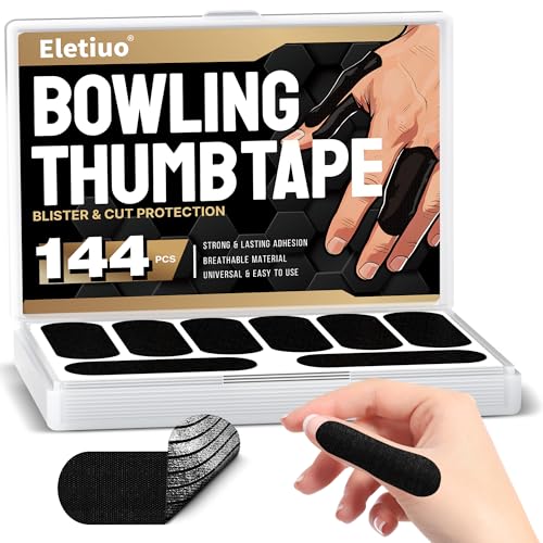 144 PCS Bowling Thumb Tape & Finger Tape for Bowlers Elastic Protective Tape with Portable Box Bowling Accessories for Men&Women Thumb Protection for Ball Grip Sport Supplies for Exercise Black