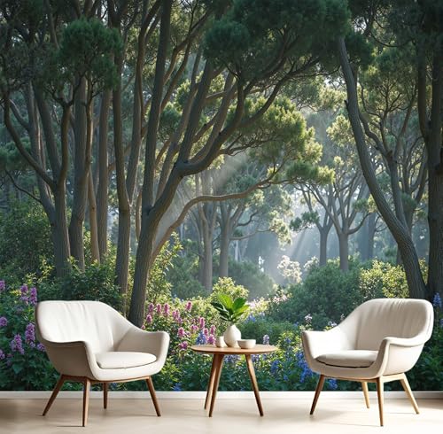 Papel Tapiz Fotográfico 3D Calcomanías De Pared, Paisaje De Bosque Soleado Sala De Estar Tv Fondo Mural,Paisaje De Jardín Natural Papel Tapiz 3D Decoración Dormitorio Mural-350 × 256 cm