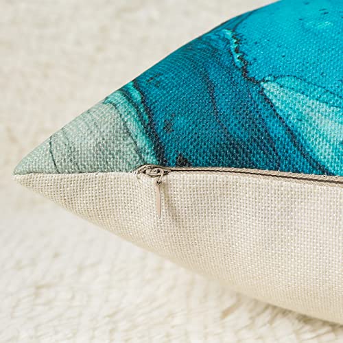 Wyooxoo Throw Pillow Covers 18X18 Set Of 4 Farmhouse Pillow Covers Linen Cushion Cover Marble Texture Turquoise Decorative Pillowcases For Sofa Couch Living Room (18 X 18-Inch, Teal) #TOP3