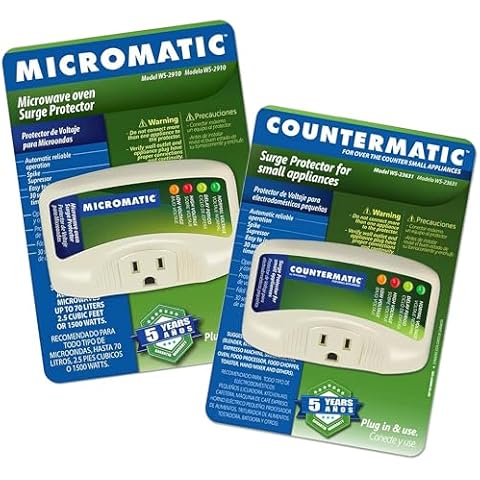 Two Electronic Voltage & Surge Protector Combo Micromatic for Microwaves and Countermatic for Kitchen Appliances Cover