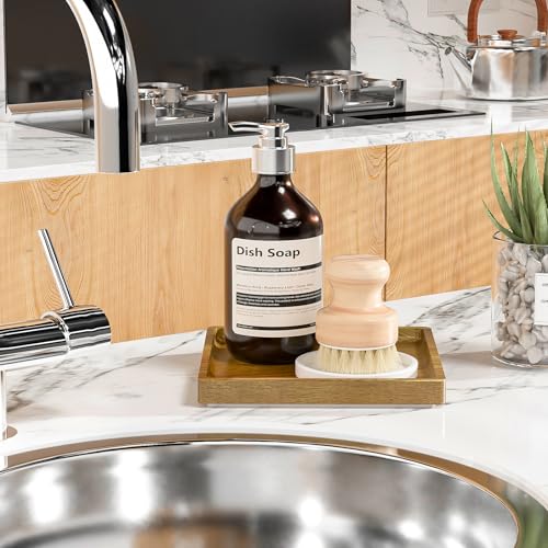 Image of WEENSON Square Acacia Wood Bathroom Vanity Tray for Soap Dispenser, Toiletries, Makeup, Perfume, Decor, Kitchen Tray for Counter Salt Spice, Toilet Tank Tray for Candle, Nightstand 7.9 inchx7.9 inch