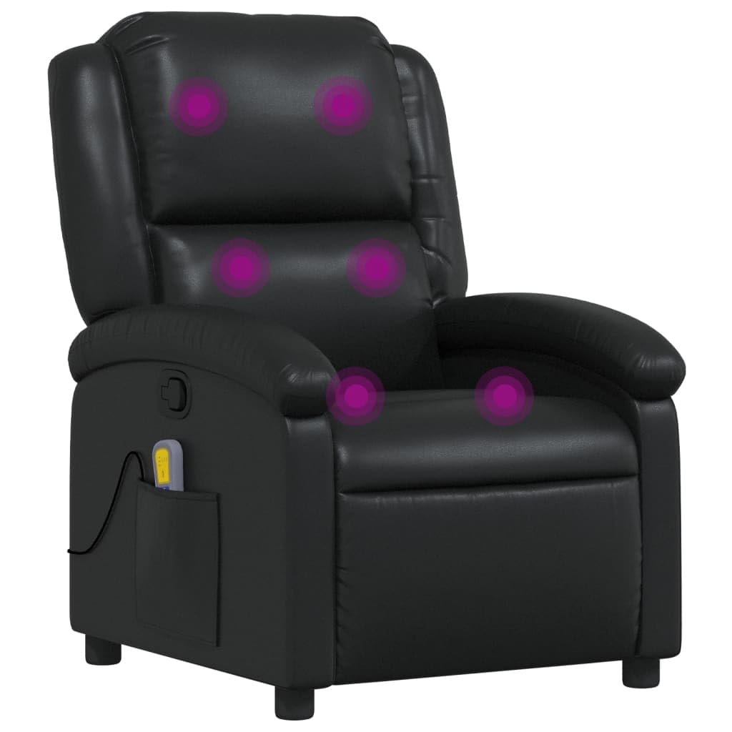 vidaXL Sillón de Masaje Reclinable, Silla con Respaldo Reposabrazos, Sillón de TV Relax Descanso, Asiento para Salón Hogar, Cuero Sintético Negro