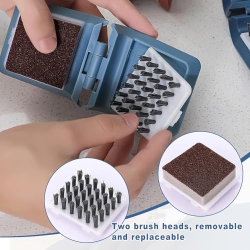 Image of Knife Cleaner, U-Shaped Double Sided Cleaning Brush, Blade Cleaner with 2 Pcs Replacement Sponge Brush Head, Non-Slip Blue PP Plastic Knife Brush