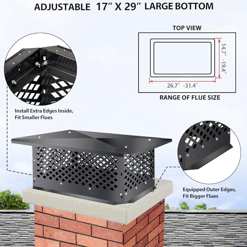 Tapa de chimenea 17 x 29 pulgadas ajusta azulejo arcilla BUYYAH negro 5