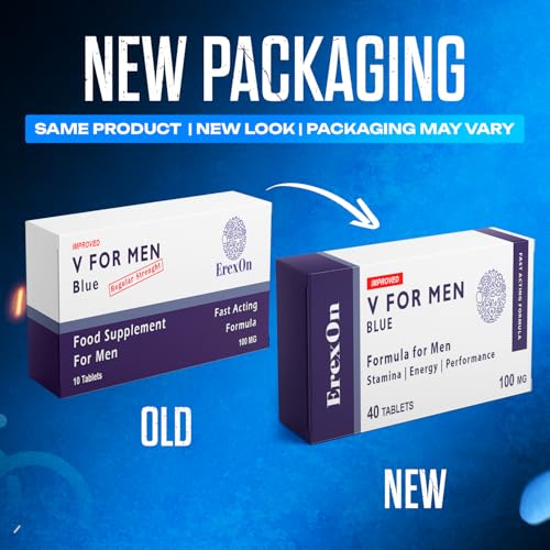 Erexon - V For Men Blue 40 Pills X 100Mg Herbal Supplement For Men - Strong Effect - Mens Health Support Tablets - Performance & Enhancement - Maca, Glycine, Korean Ginseng And Zinc - 2