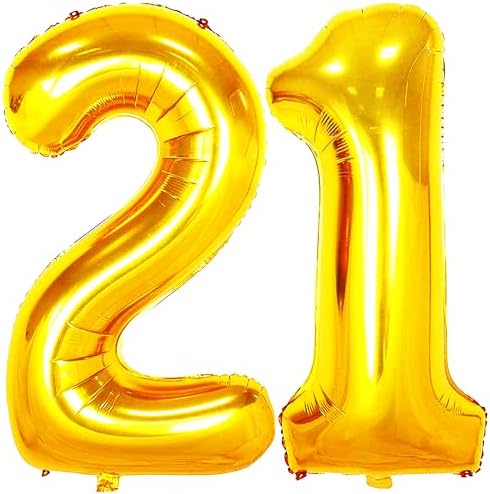 Jonhamwelbor 21 Number Balloons Gold Big Giant Jumbo Number 21 Fo...