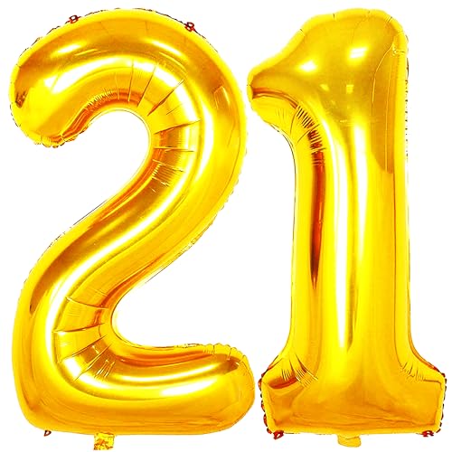 Jonhamwelbor 21 Number Balloons Gold Big Giant Jumbo Foil Mylar
