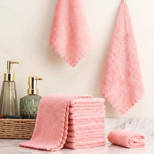 Image of Handepo 100 Pack Baby Washcloths Bulk 10 x 10 Inch Microfiber Coral Fleece Baby Face Towels Absorbent and Soft Wash Cloths for Newborns Infants and Toddlers(Pink)