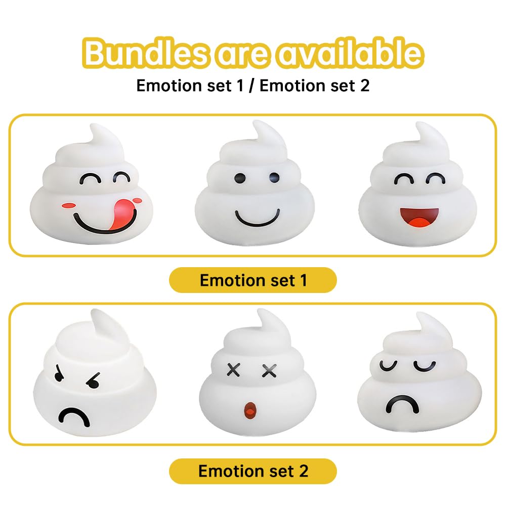 Niedliches LED-Nachtlicht mit Kotze, 3er-Pack, Emotions-Nachtlampe für Kinder, Kleinkinder, Babys, Kinderzimmer, 3 Helligkeitsstufen, kabellos, tragbar, wiederaufladbar, weiches Silikon