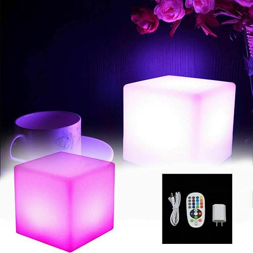 Miniatura 7 de Gdrasuya10 Taburete de cubo de luz LED de 16 pulgadas, 16 pulgadas, impermeable, con control remoto, mágico RGB que cambia de color, mesa auxiliar