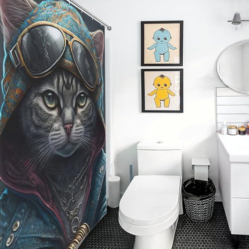 Rideau de douche chat lavable avec 12 crochets inclus pour baignoire