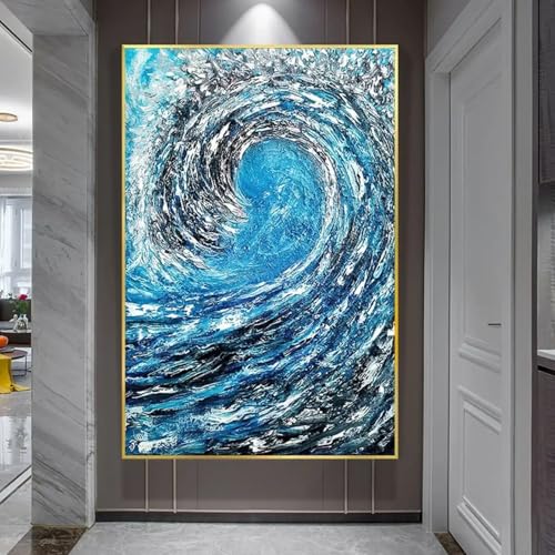 Toile marine relief haut de gamme peinture abstraite bleue - 5