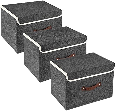 TYEERS Collapsible Storage Box with Lid, Fabric Storage Box for Clothes, Wardrobe Storage, Toy Storage - Set of 2 - Beige