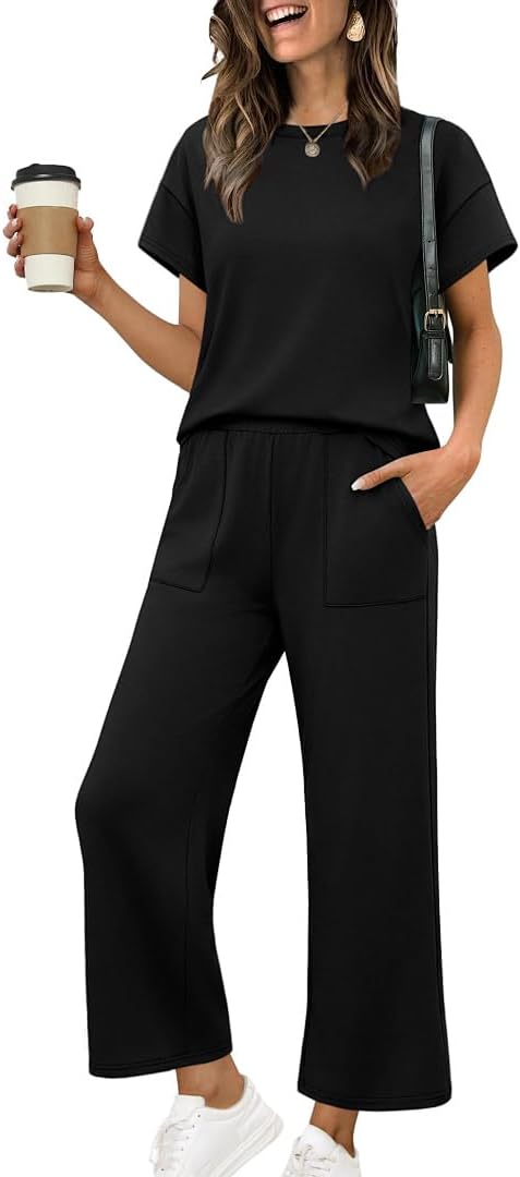 Sampeel Two Piece Sets for Women Cruise Travel Vacation Summer Outfits Lounge Matching Sets Women Clothing Wide Leg Pants Set image 2