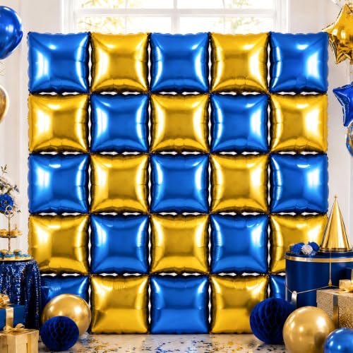 Gejoy 25 Pcs Navy Blue and Gold Square Foil Balloons 19 Inch
